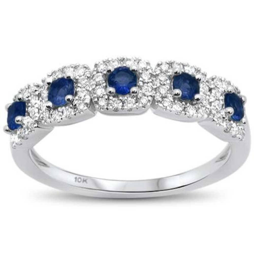 14 k white gold blue sapphire and diamond band